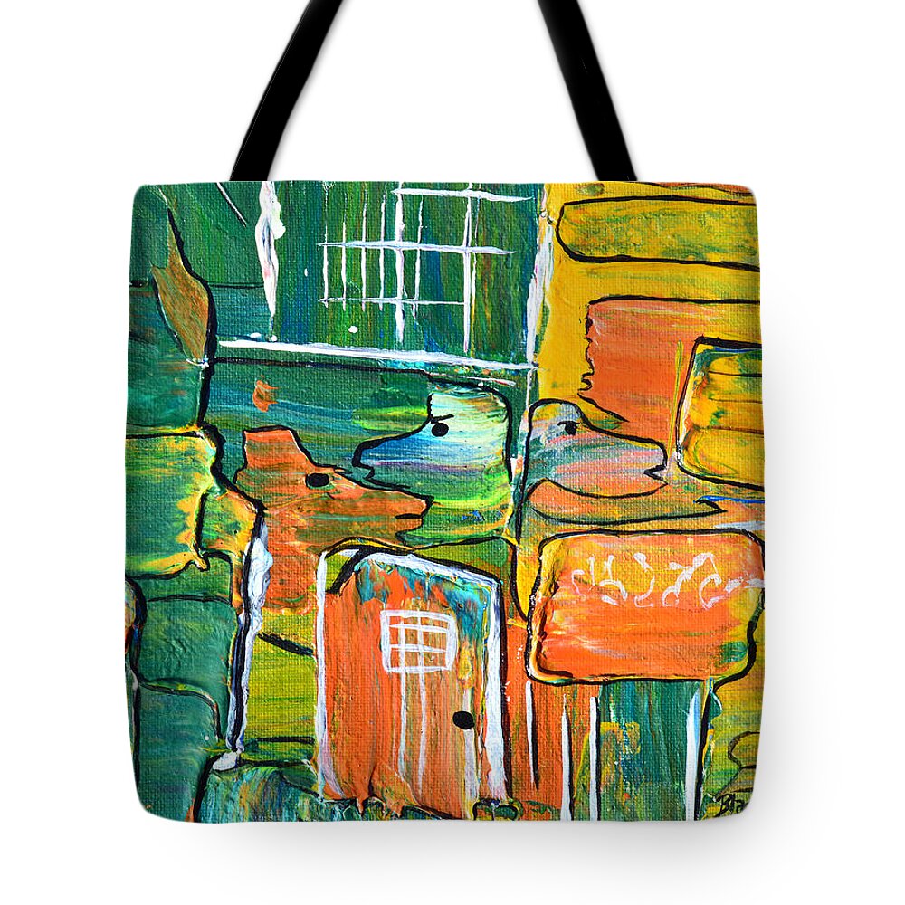 Dogs Tote Bag featuring the painting Who Let The Dogs Out by Donna Blackhall