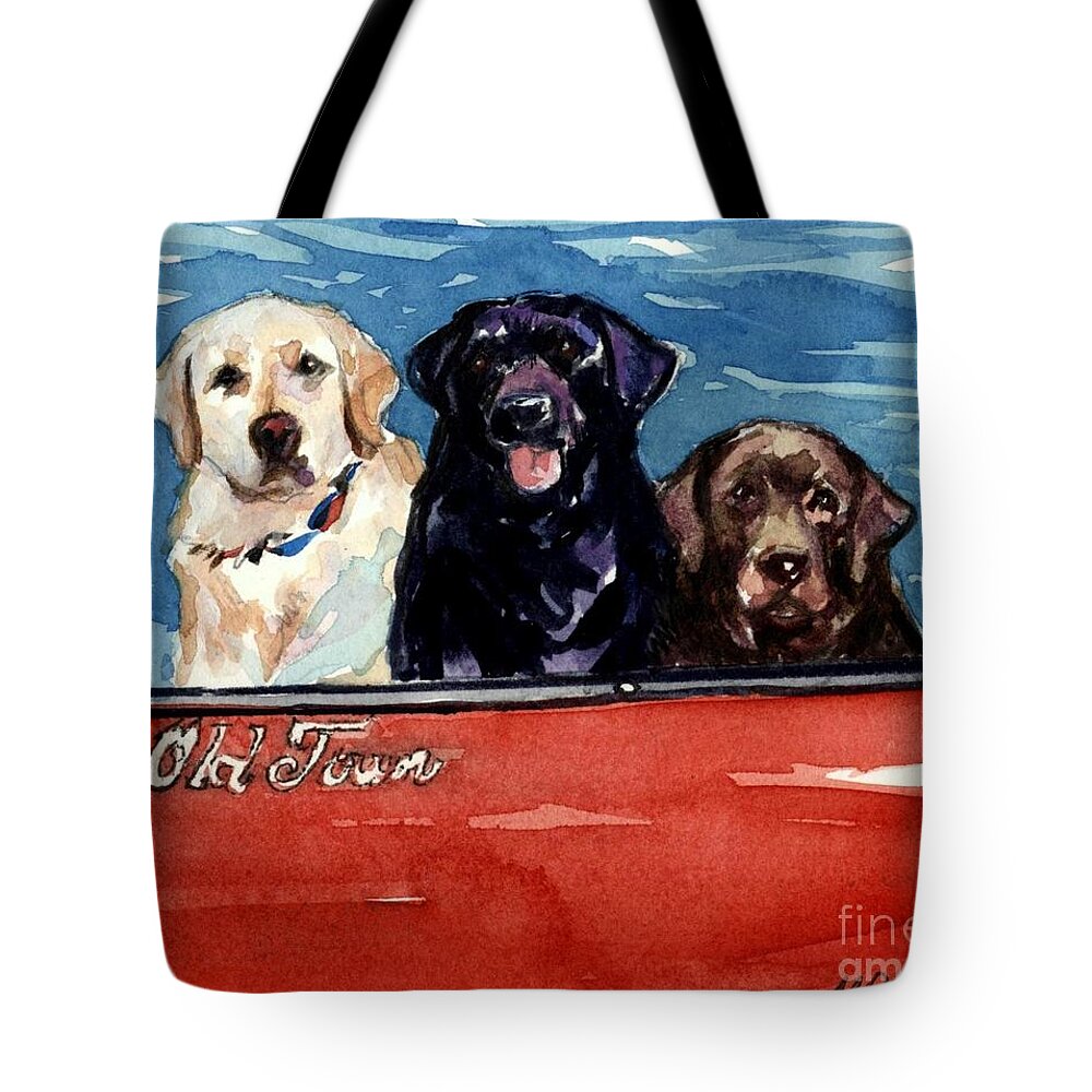 Labrador Retrievers Tote Bag featuring the painting Whole Crew by Molly Poole