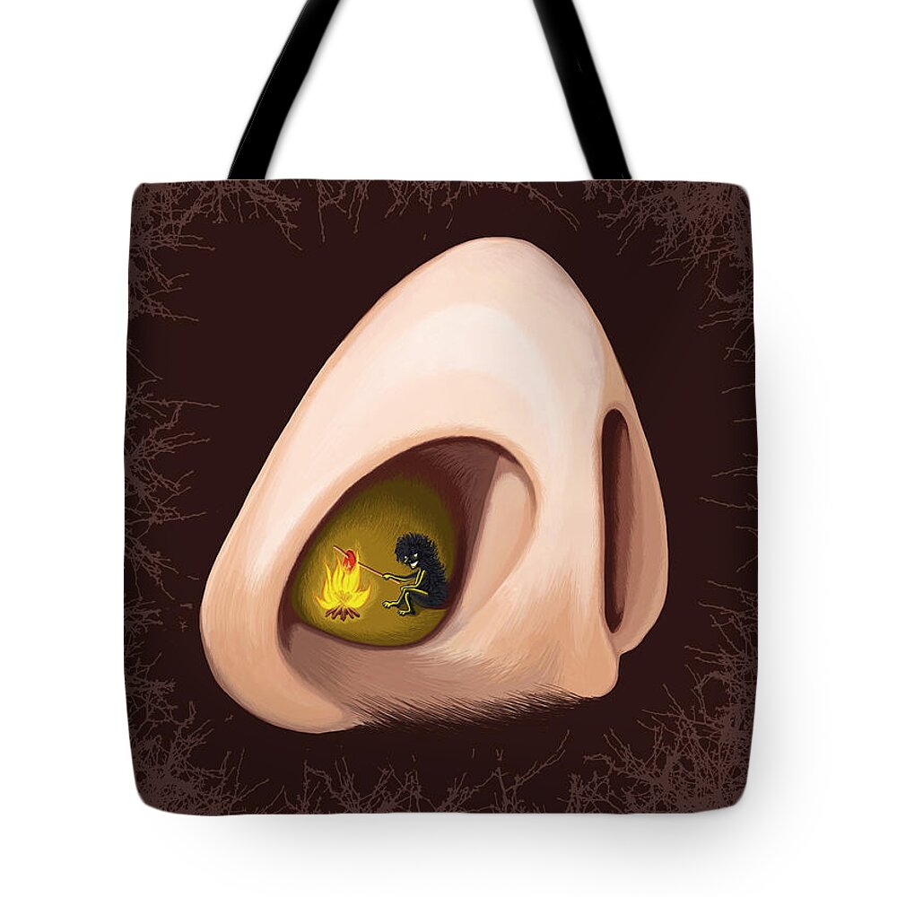 Funny Tote Bag featuring the digital art Why We Sneeze - Evil Itching Nose Bug by Boriana Giormova