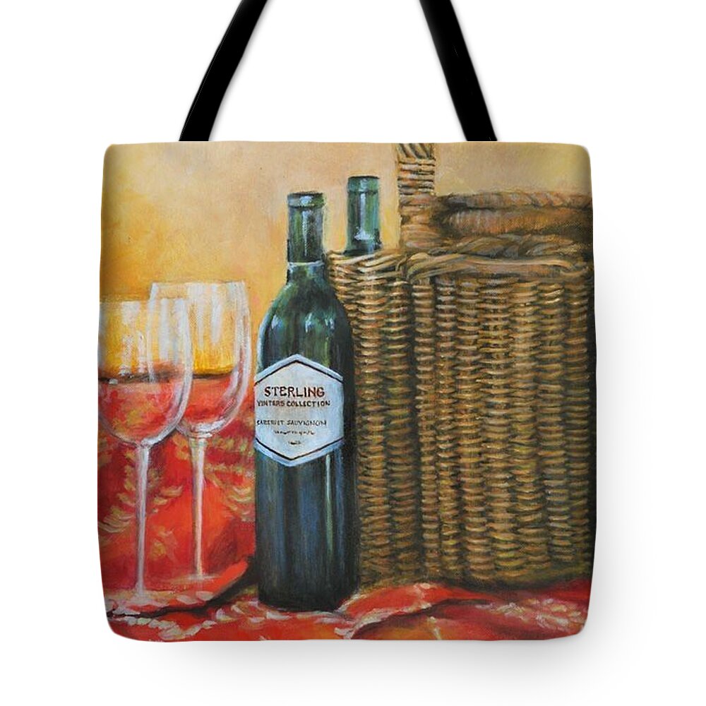 Vineyards Tote Bag featuring the painting Wicker and Wine by Cynthia Parsons