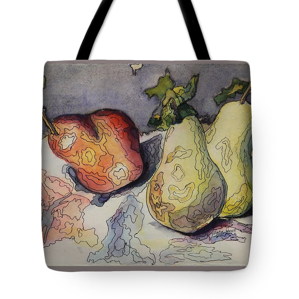 Still Life Tote Bag featuring the painting Happy Pears Rocking Out by Maria Hunt