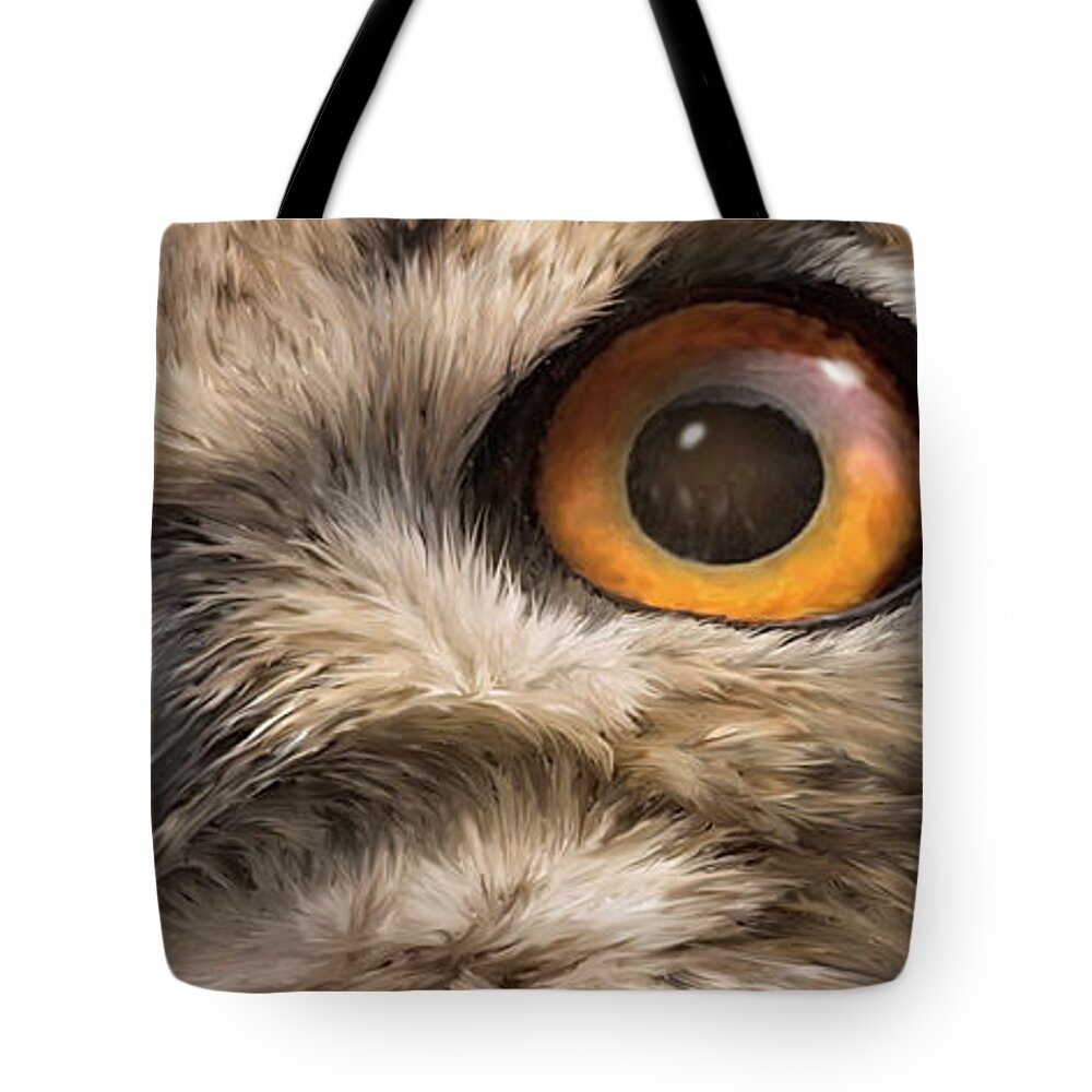 Owl Tote Bag featuring the mixed media Wild Eyes - Owl by Carol Cavalaris
