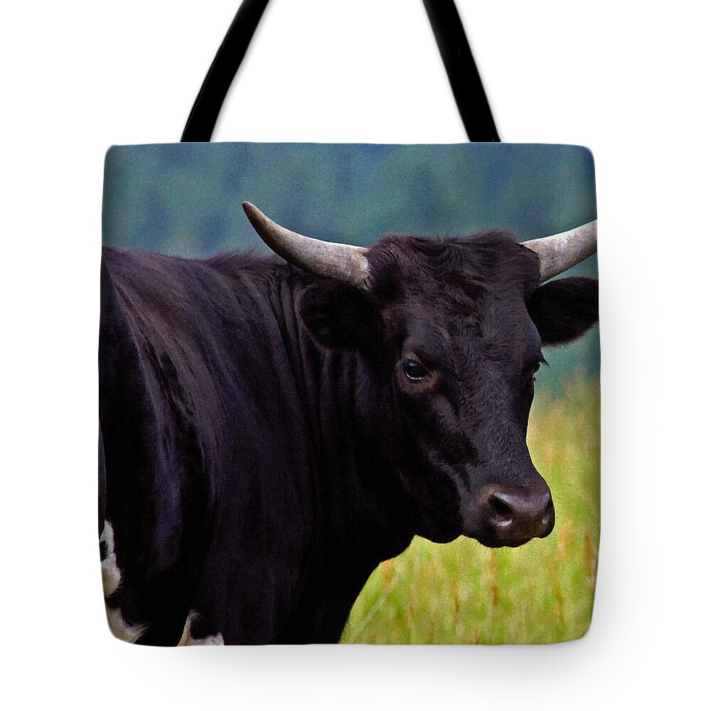 Longhorn Cattle Tote Bag featuring the painting Wild Type Colored Heifer Longhorn Cow by Karon Melillo DeVega