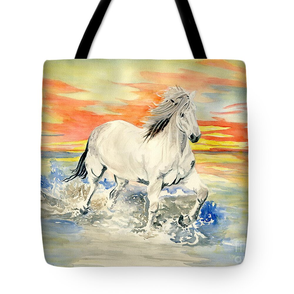 Wild White Horse Tote Bag featuring the painting Wild White Horse by Melly Terpening