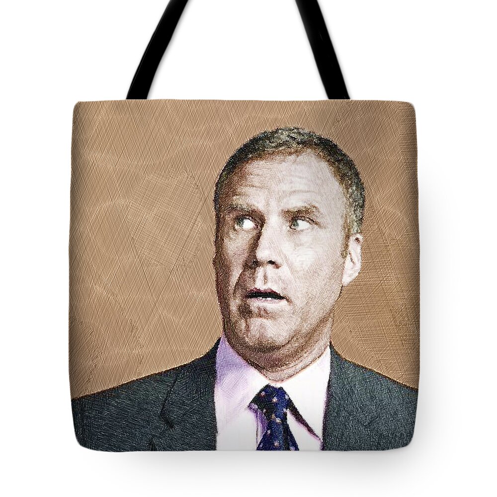 Anchorman Tote Bag featuring the painting Will Ferrell by Tony Rubino