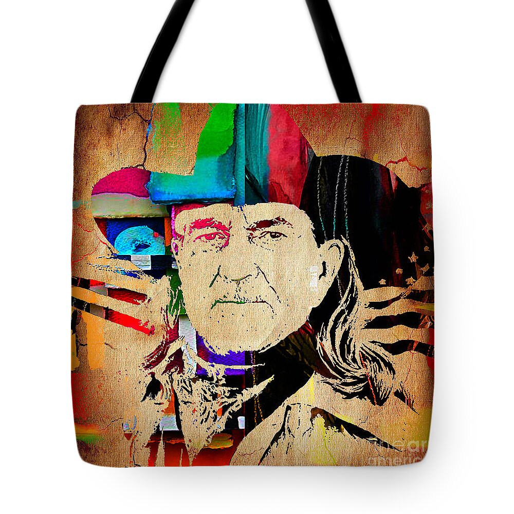 Willie Nelson Tote Bag featuring the mixed media Willie Nelson Collection by Marvin Blaine