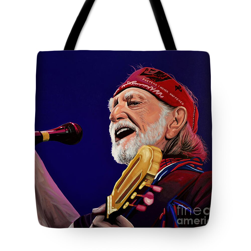 Willie Nelson Tote Bag featuring the painting Willie Nelson by Paul Meijering