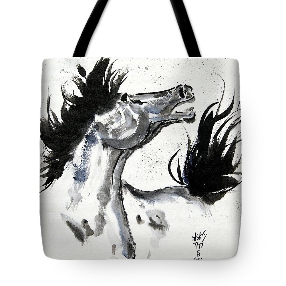 Chinese Brush Painting Horse Tote Bag featuring the painting Wind Fire by Bill Searle