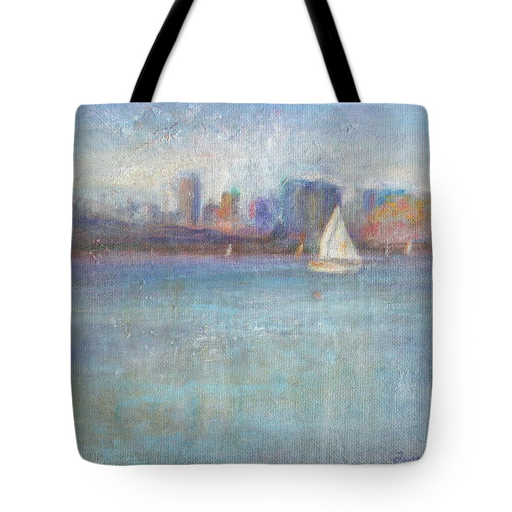 Blue Tote Bag featuring the painting Wind in My Sails by Quin Sweetman