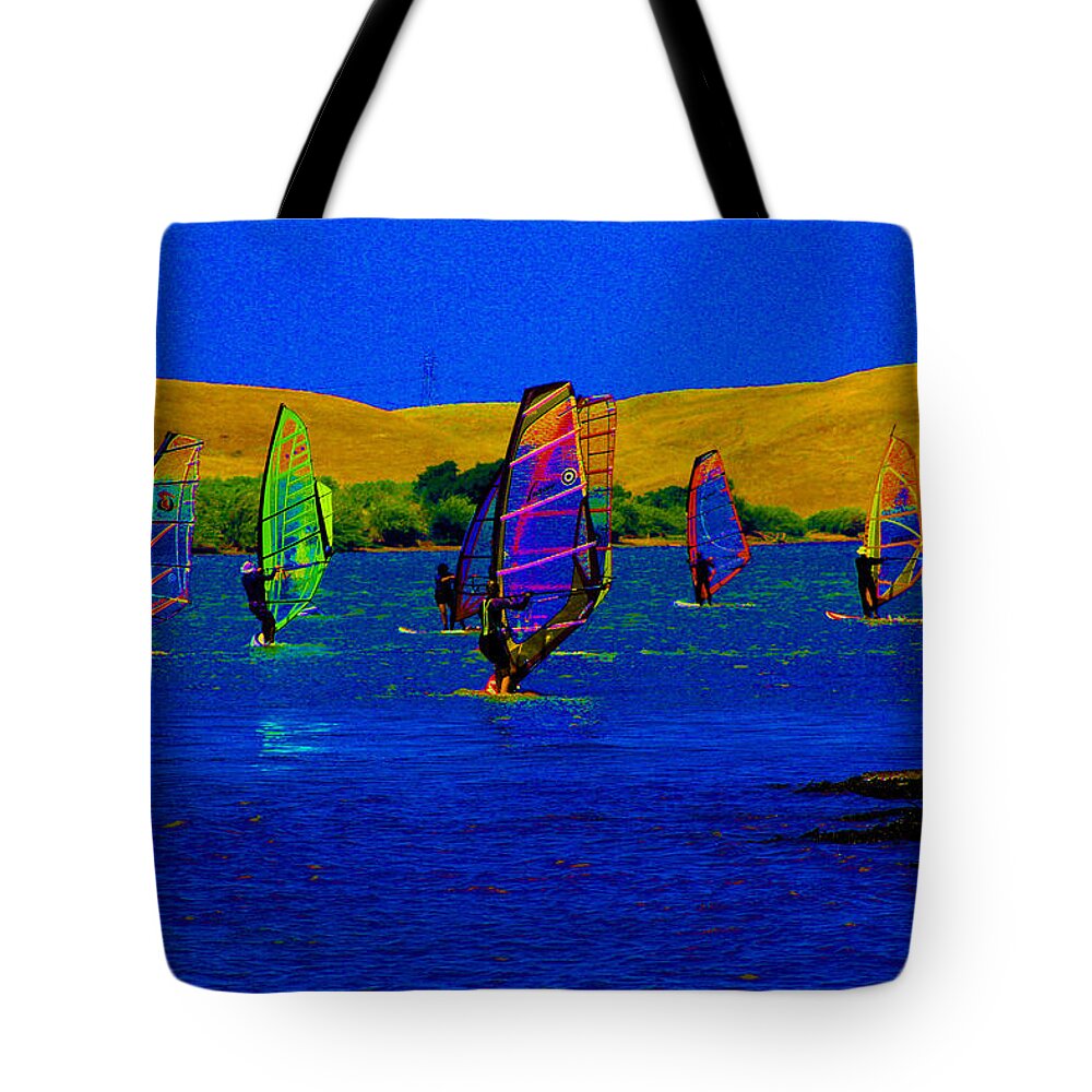 Windsurfing Tote Bag featuring the digital art Wind Surf Lessons by Joseph Coulombe