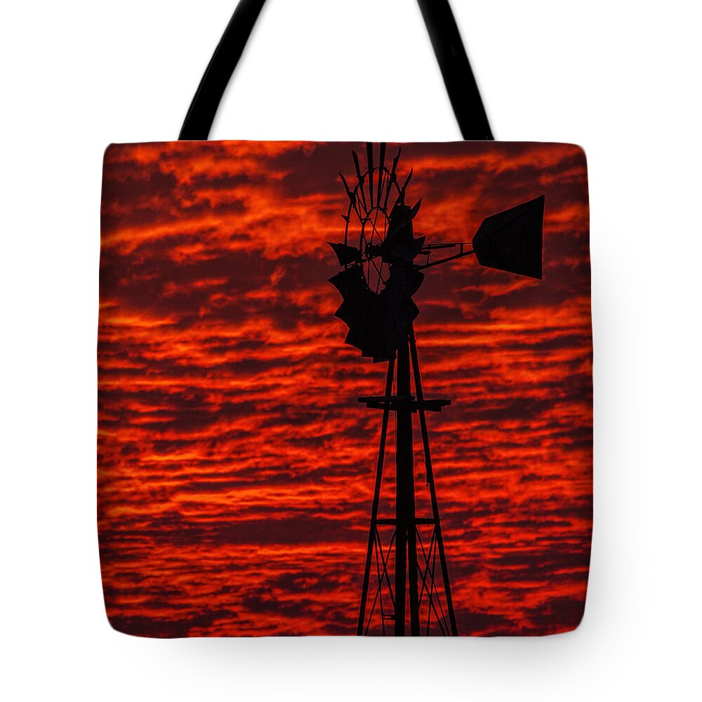 Kansas Tote Bag featuring the photograph Windmill at Sunset by Rob Graham