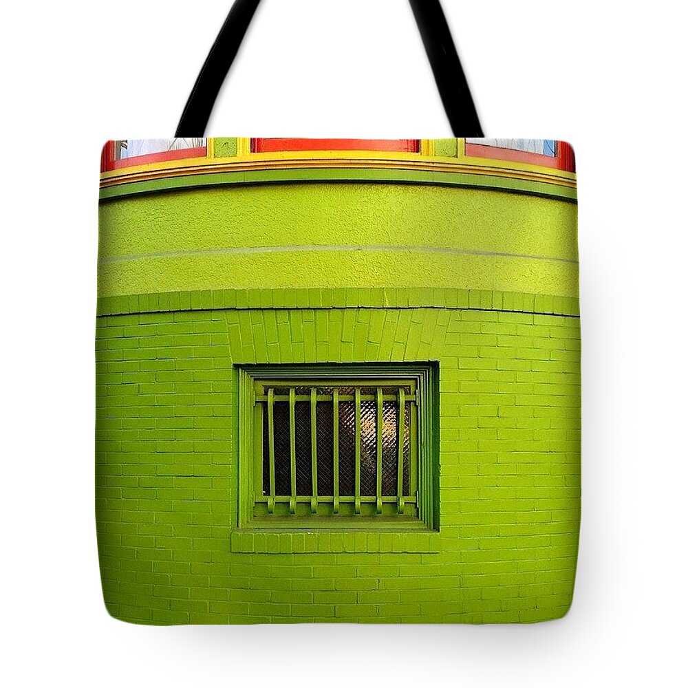Windows_aroundtheworld Tote Bag featuring the photograph Green Wall by Julie Gebhardt