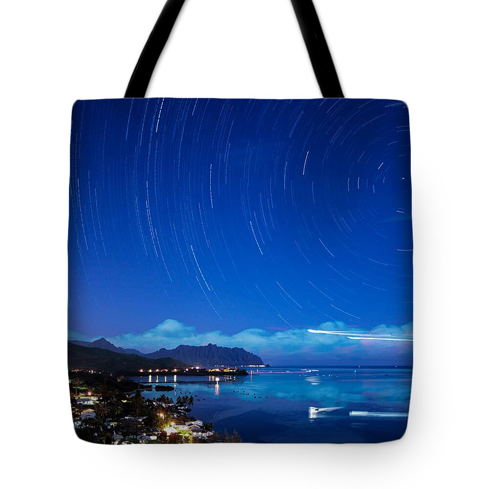 Hawaii Tote Bag featuring the photograph Windward Startrails by Dan McManus
