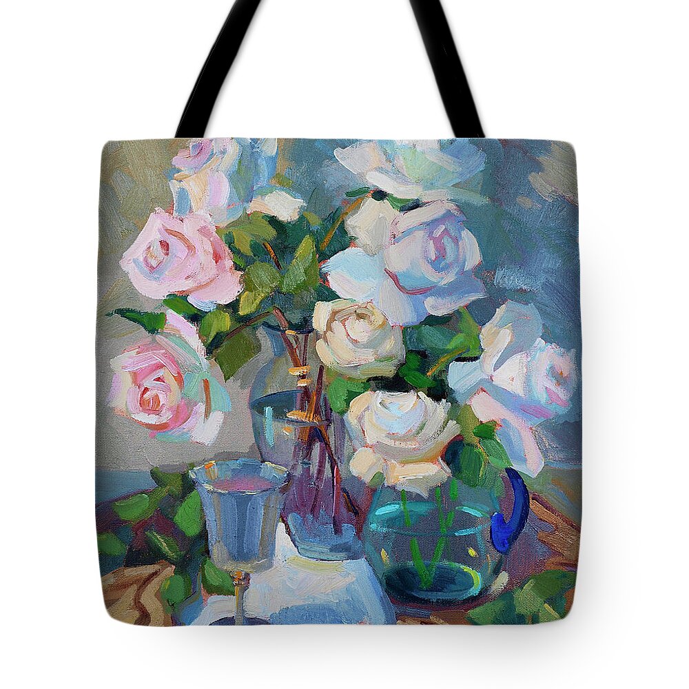 Wine And Roses Tote Bag featuring the painting Wine and Roses by Diane McClary
