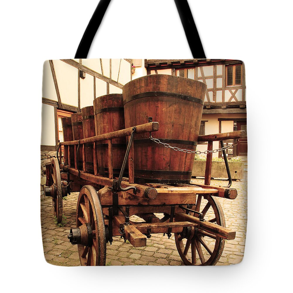 Wine Cart Tote Bag featuring the photograph Wine Cart in Alsace France by Greg Matchick
