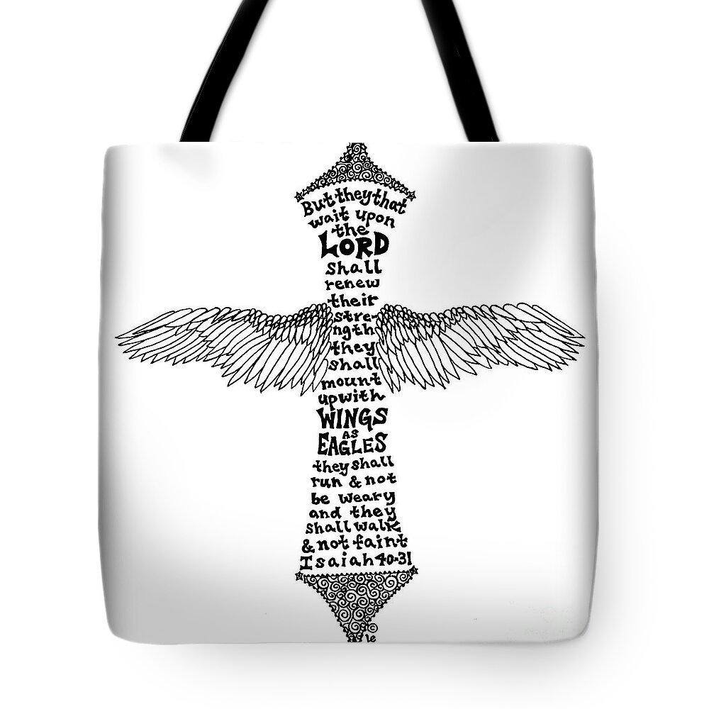 Leigh Eldred Tote Bag featuring the mixed media Wings Cross by Leigh Eldred
