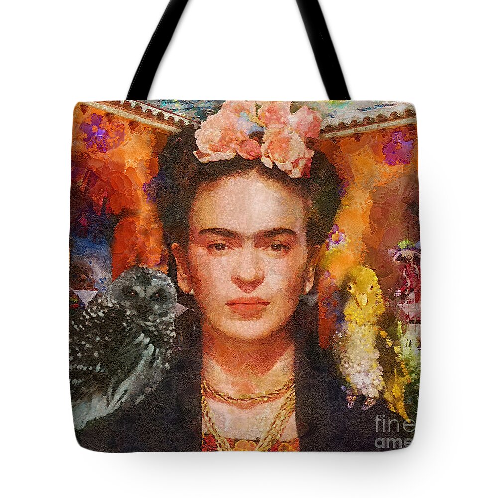 Wings Of Frida Tote Bag featuring the painting Wings of Frida by Mo T