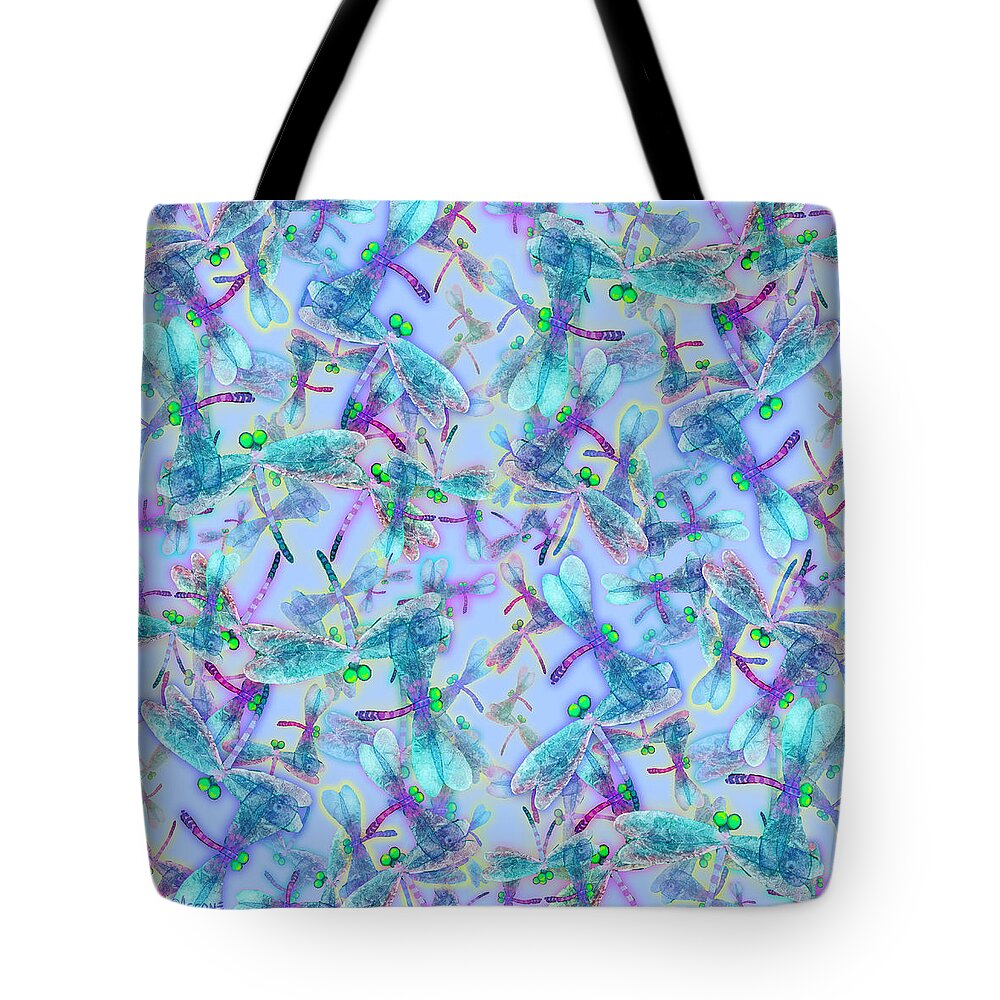  Dragonfly Tote Bag featuring the painting Wings on Blue Duvet Cover by Teresa Ascone