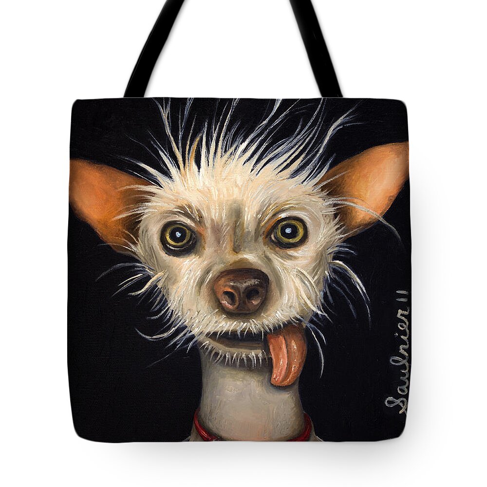Dog Tote Bag featuring the painting Winner of the Ugly Dog Contest 2011 by Leah Saulnier The Painting Maniac
