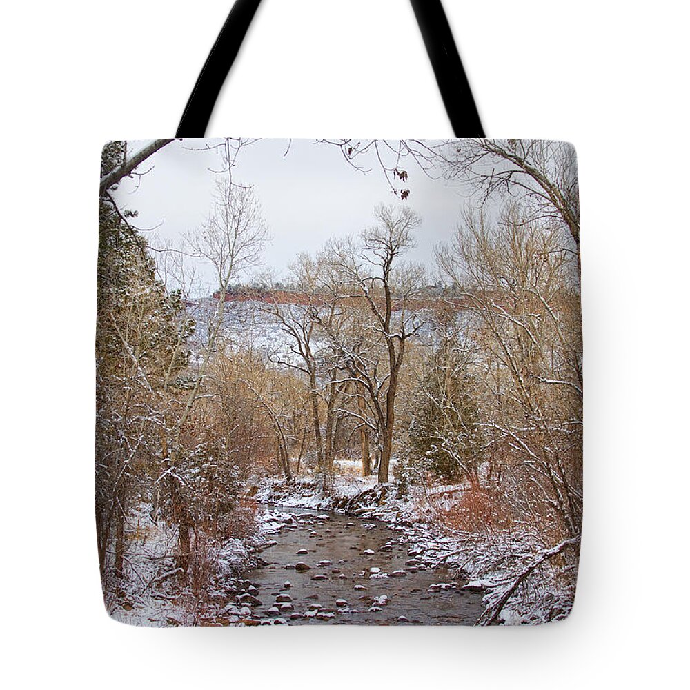 Winter Tote Bag featuring the photograph Winter Creek Red Rock Scenic Landscape View by James BO Insogna