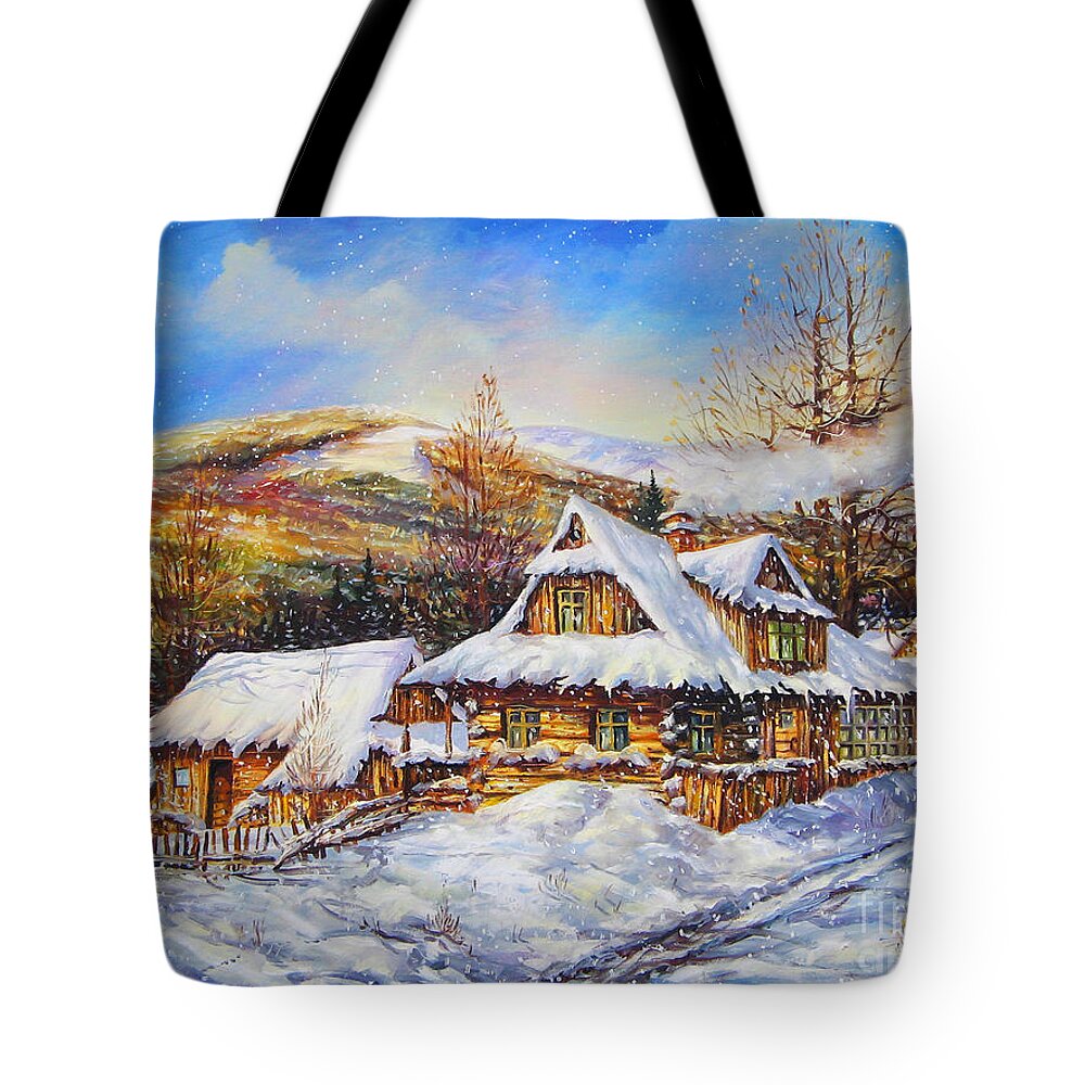 Dariusz Orszulik Tote Bag featuring the painting Winter by Dariusz Orszulik