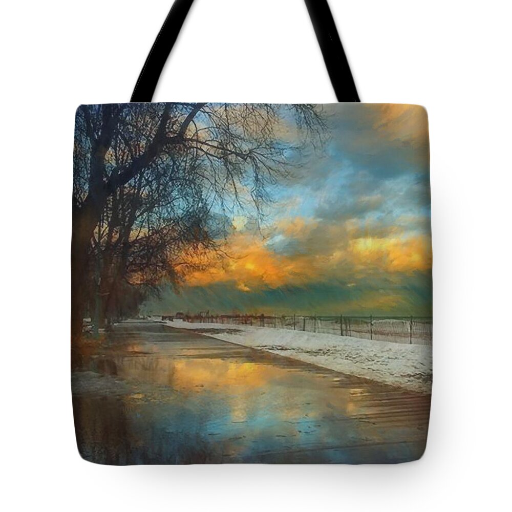 Troy Caperton Tote Bag featuring the painting Winter Fenceline by Troy Caperton