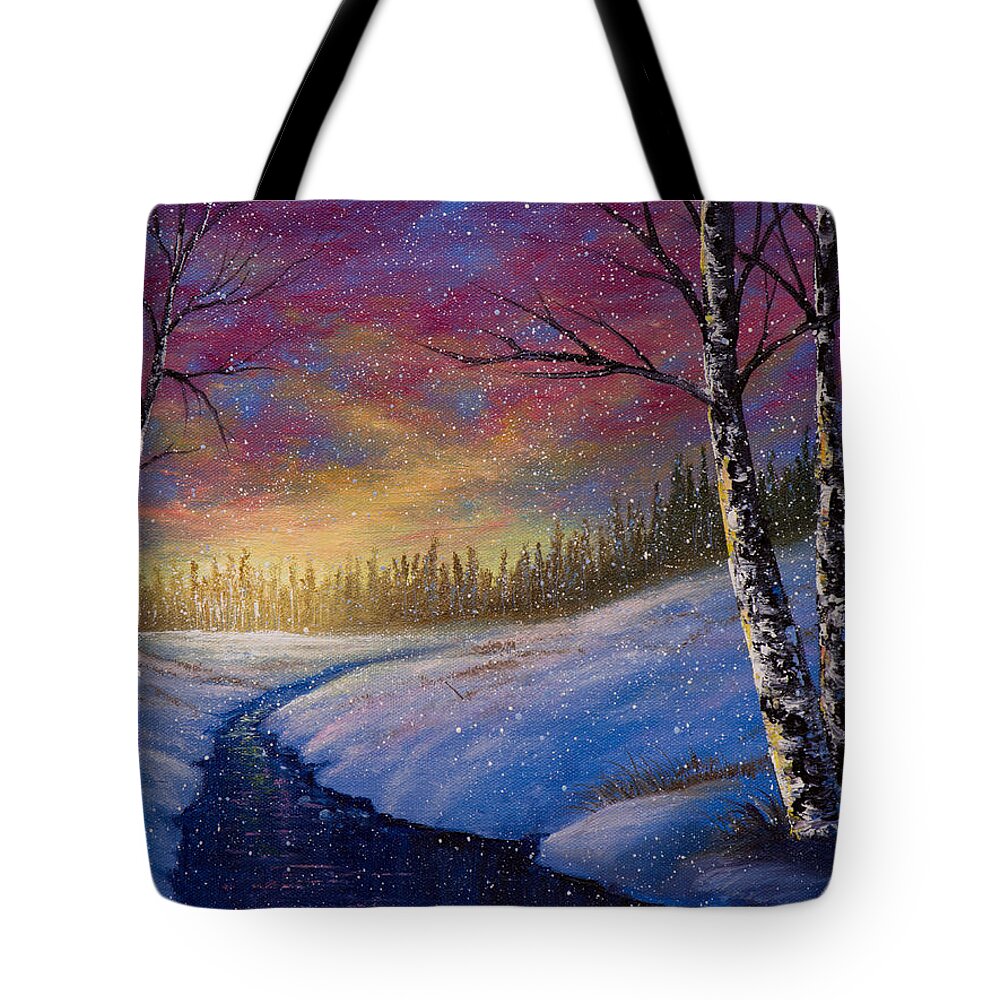 Landscape Tote Bag featuring the painting Winter Flurries by Chris Steele