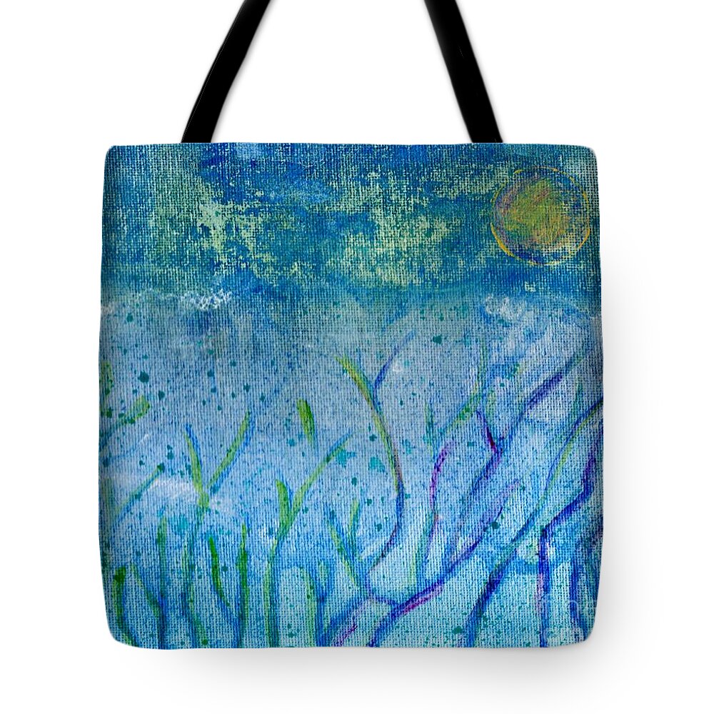 Blue Tote Bag featuring the painting Winter Forest in Moonlight by Desiree Paquette