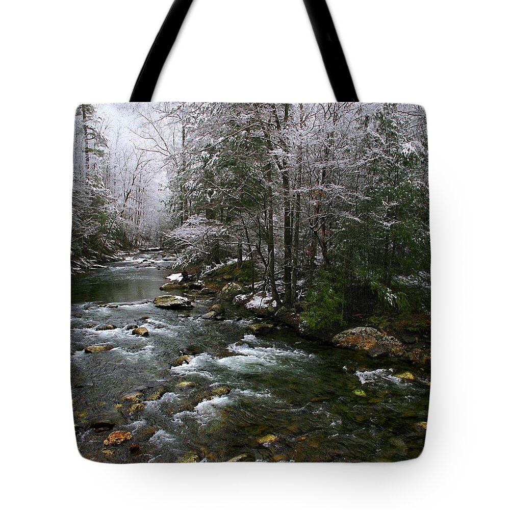 Smoky Mountain Stream Tote Bag featuring the photograph Winter Fresh by Michael Eingle