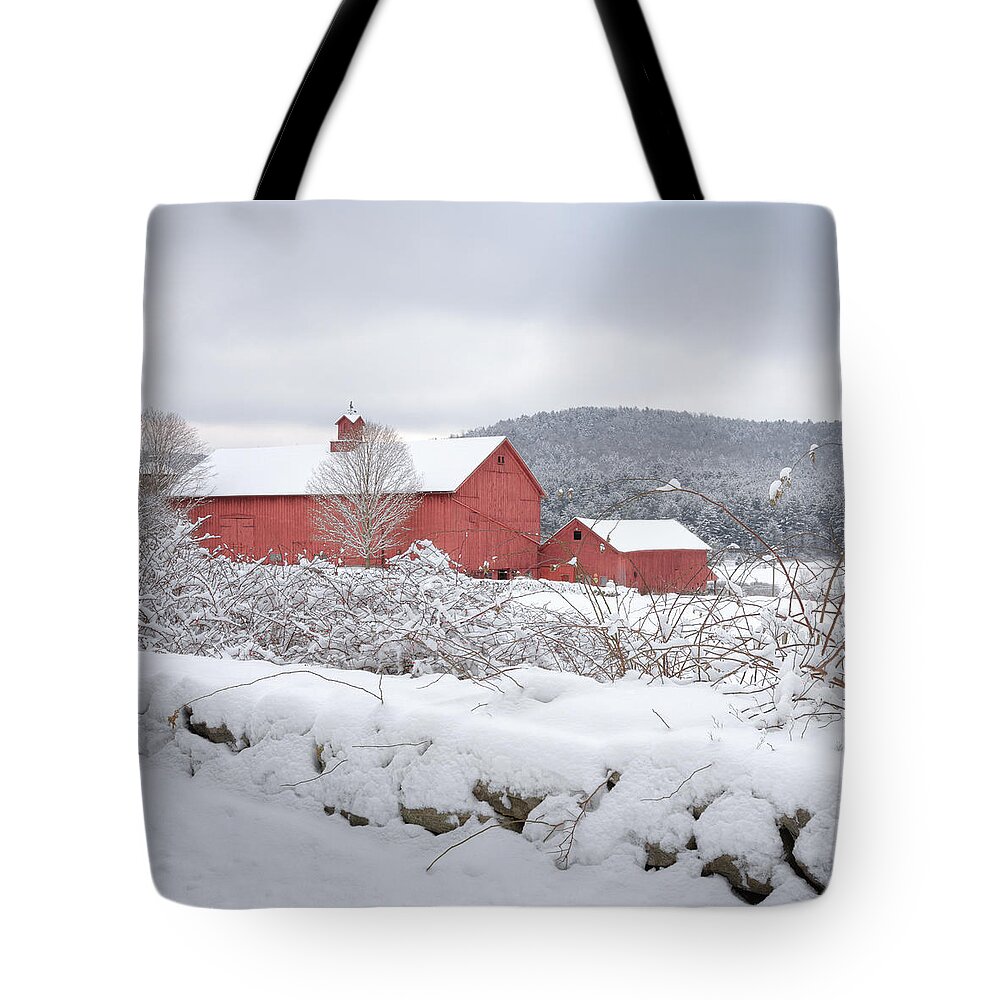 Old Red Barn Tote Bag featuring the photograph Winter in Connecticut square by Bill Wakeley