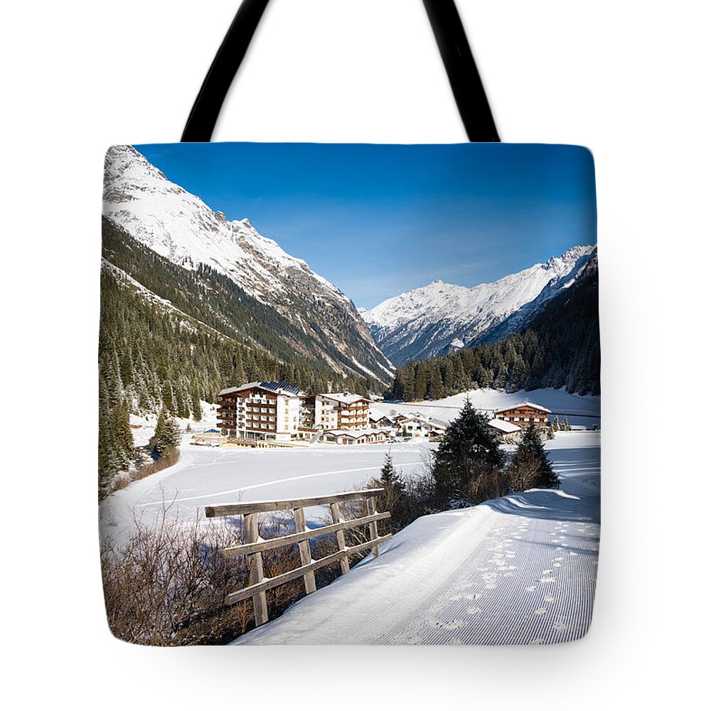 Pitztal Tote Bag featuring the photograph Winter landscape in Pitztal valley Austria by Matthias Hauser