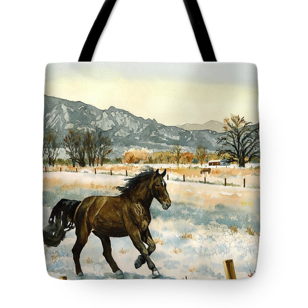 Brown Horse Painting Tote Bag featuring the painting Winter Mood by Anne Gifford