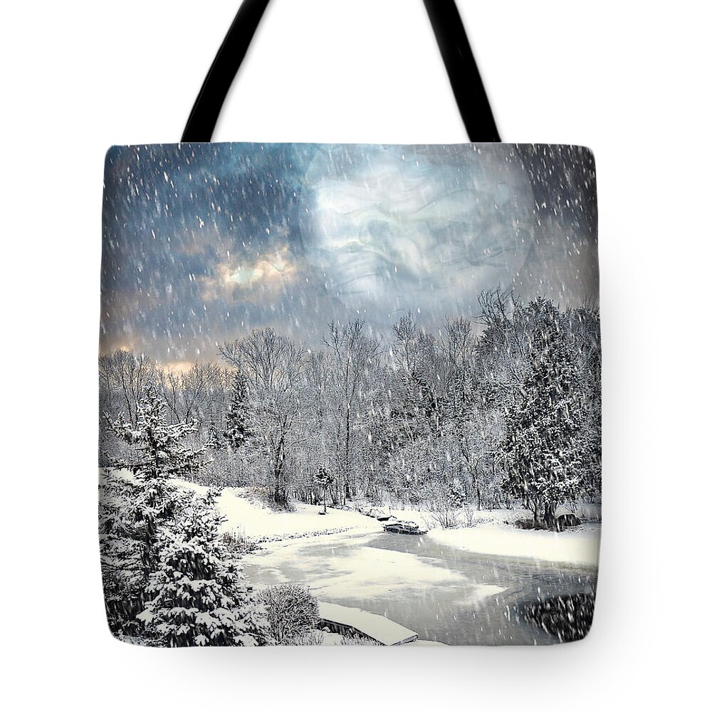 Winter Picture Tote Bag featuring the photograph Winter Mystic Night by Gwen Gibson