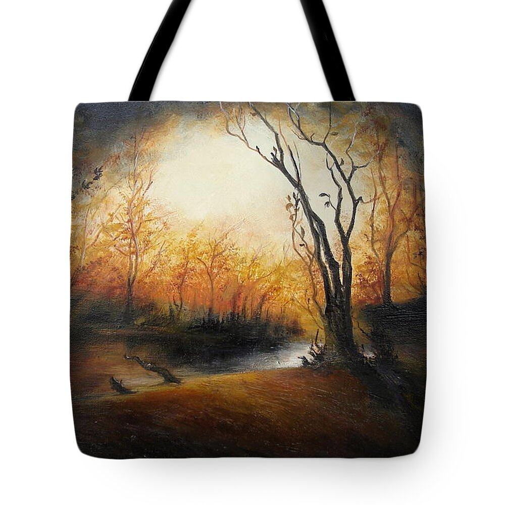 Landscape Tote Bag featuring the painting Winter Night by Sorin Apostolescu