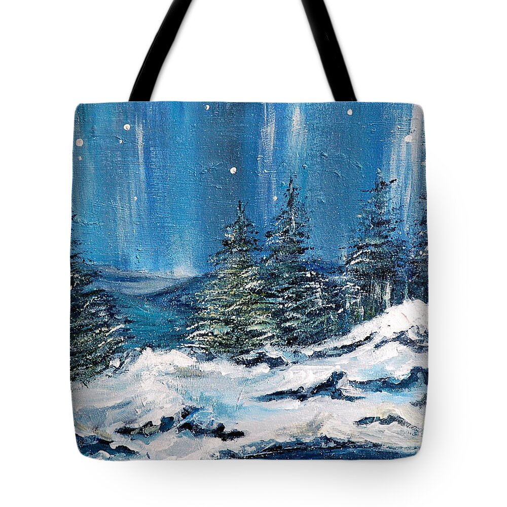 Winter Tote Bag featuring the painting Winter Night by Teresa Wegrzyn