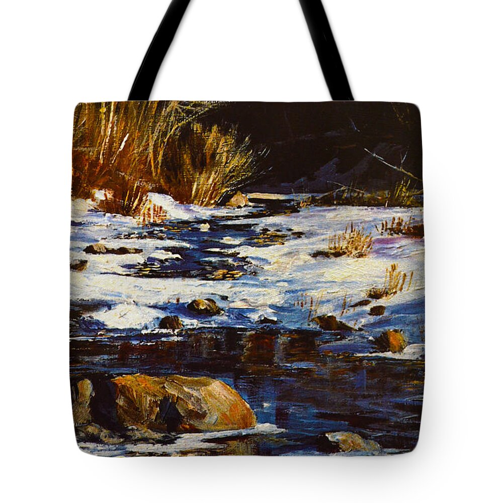 Winter Pond Tote Bag featuring the painting Winter Pond by Sandi OReilly