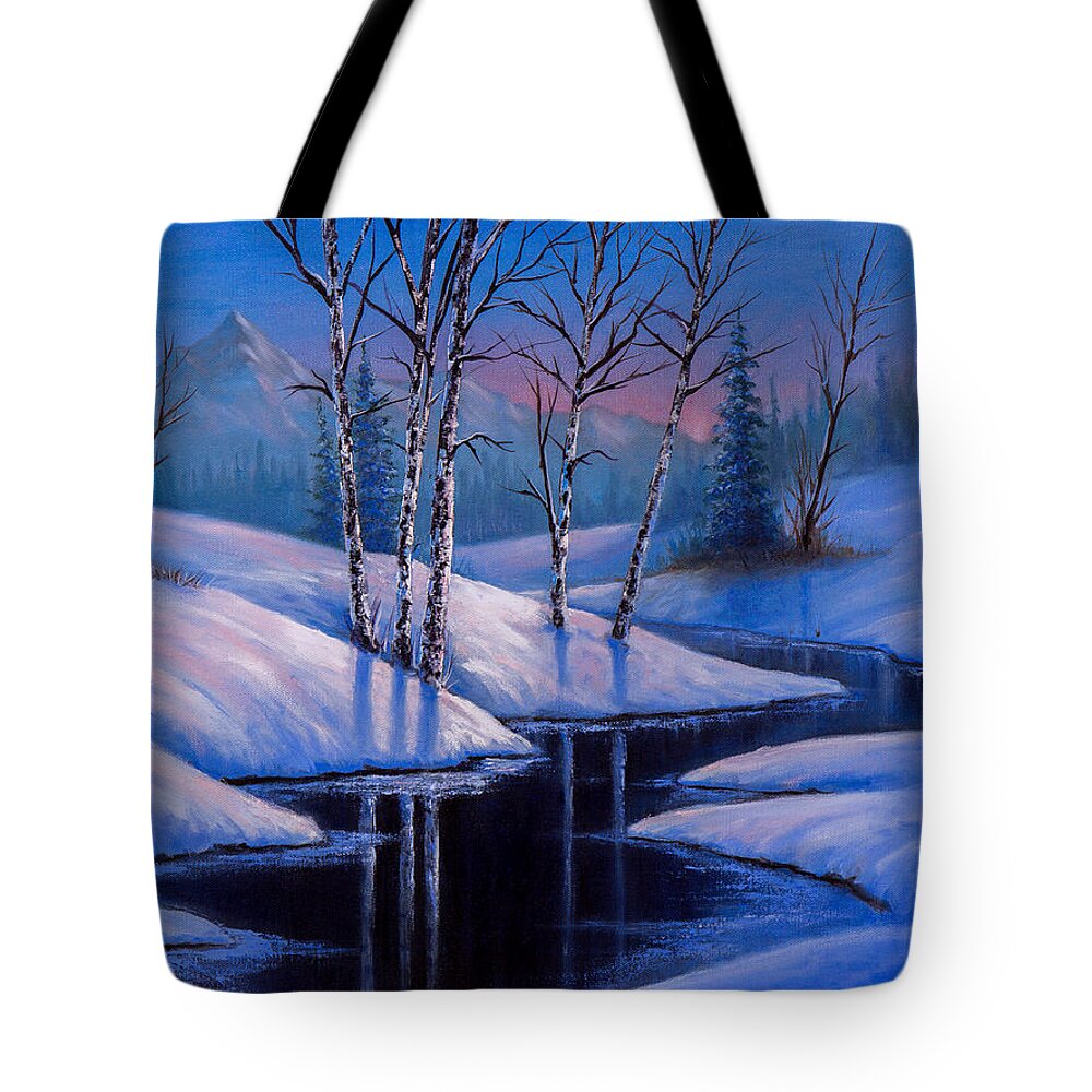 Landscape Tote Bag featuring the painting Winter Reflections by Chris Steele