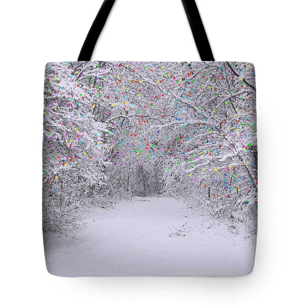 Trees Tote Bag featuring the painting Winter Scene with Lights by Bruce Nutting