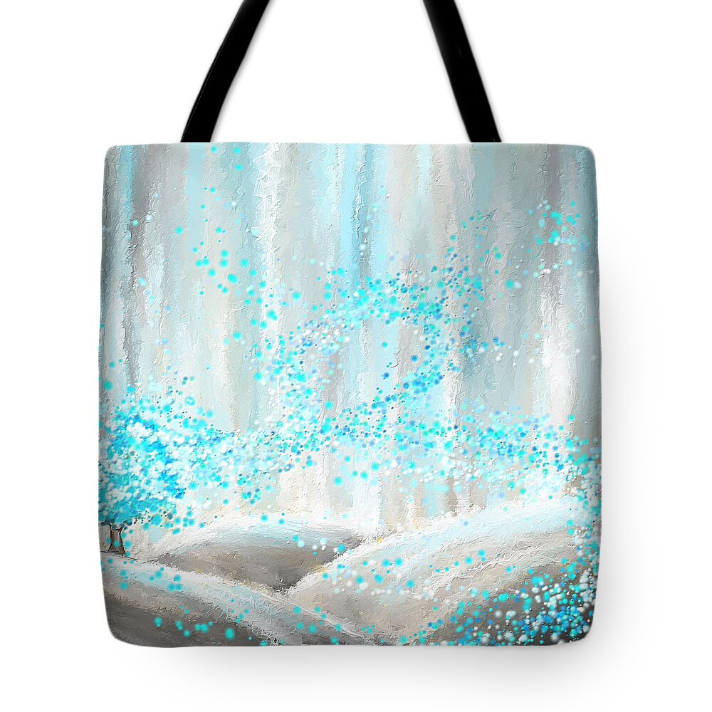 Blue Tote Bag featuring the painting Winter Showers by Lourry Legarde