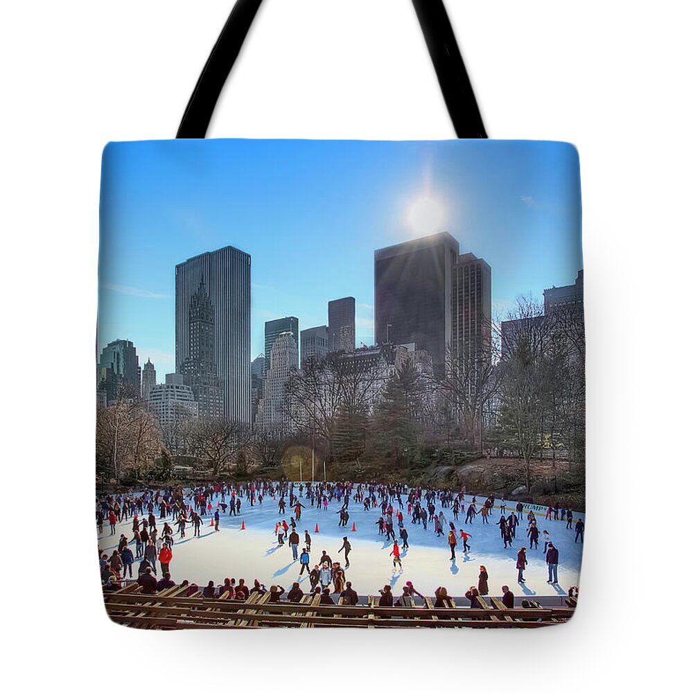 Shadow Tote Bag featuring the photograph Winter Skating In Central Park by Andrew Thomas