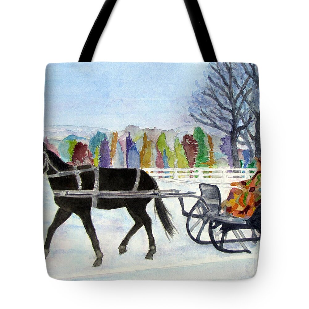 Winter Tote Bag featuring the painting Winter Sleigh Ride by Carol Flagg