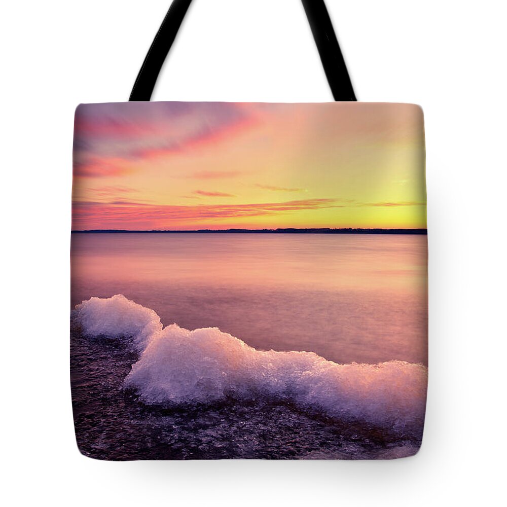 Tranquility Tote Bag featuring the photograph Winter Sunrise On Lake Michigan by John A Gessner Photography
