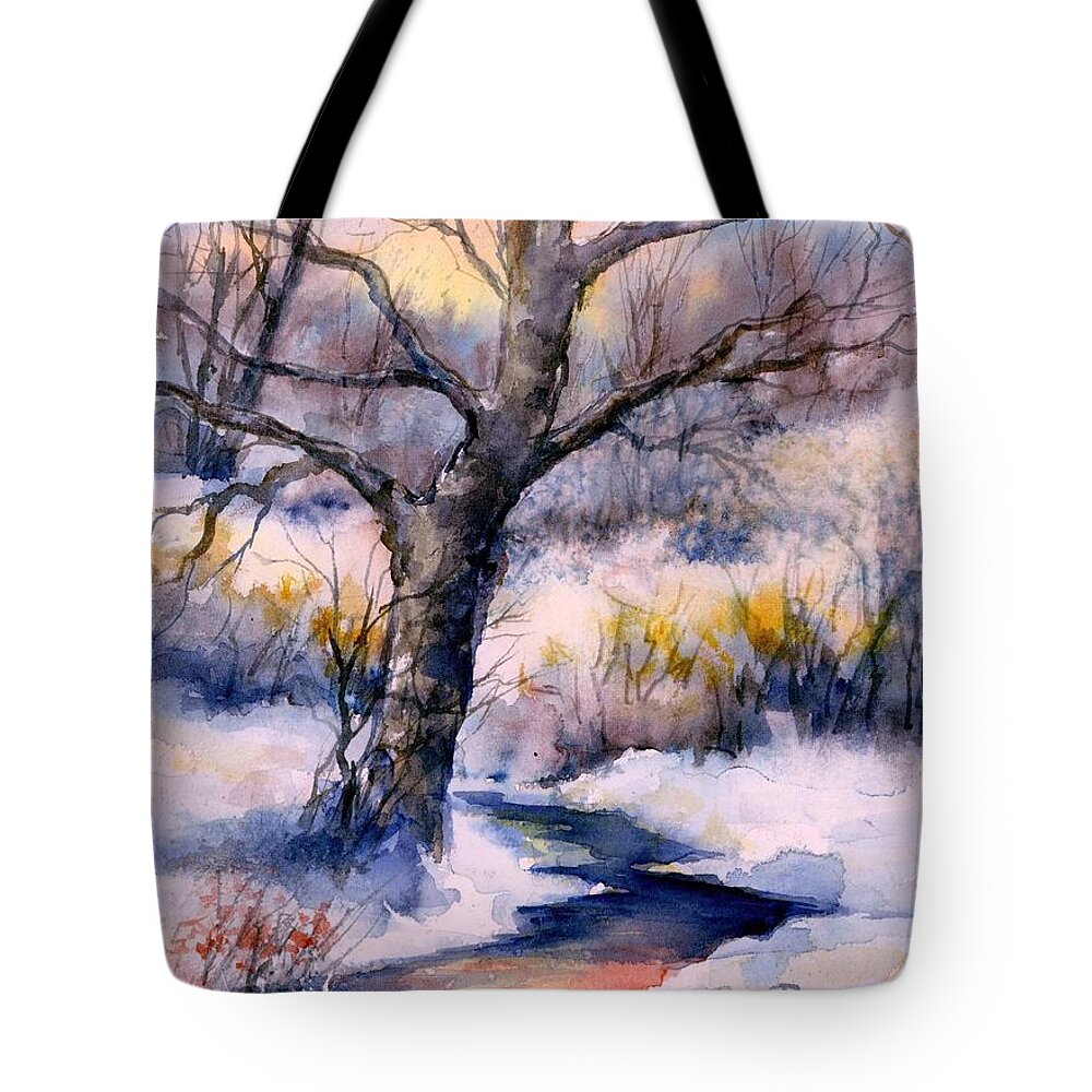 Winter Tote Bag featuring the painting Winter Sunrise by Virginia Potter