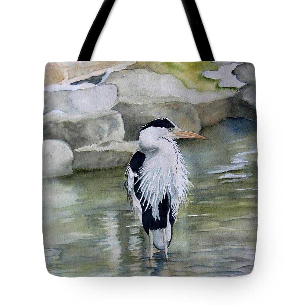 Heron Tote Bag featuring the painting Winter Vigil by Miyuki Kimura