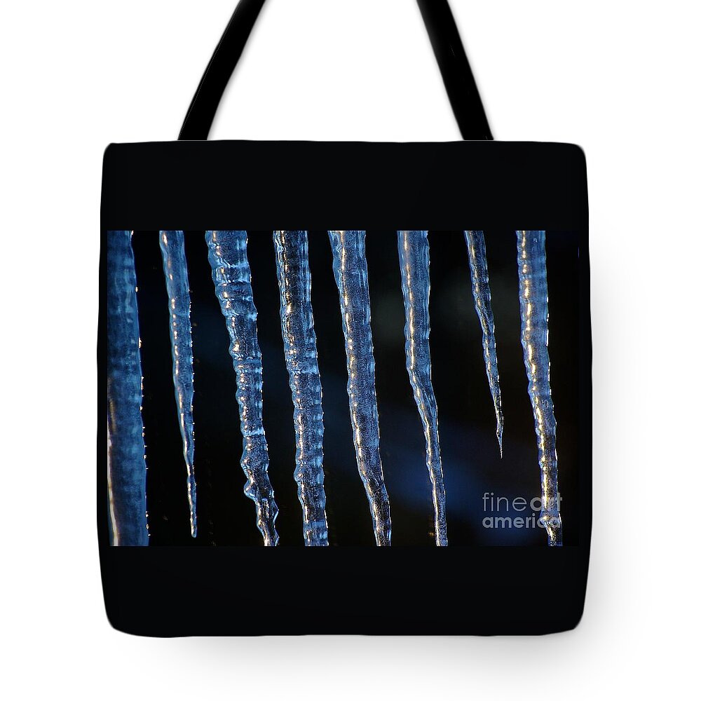 Macro Tote Bag featuring the photograph Winter Sun on Blue Ice by Frank J Casella