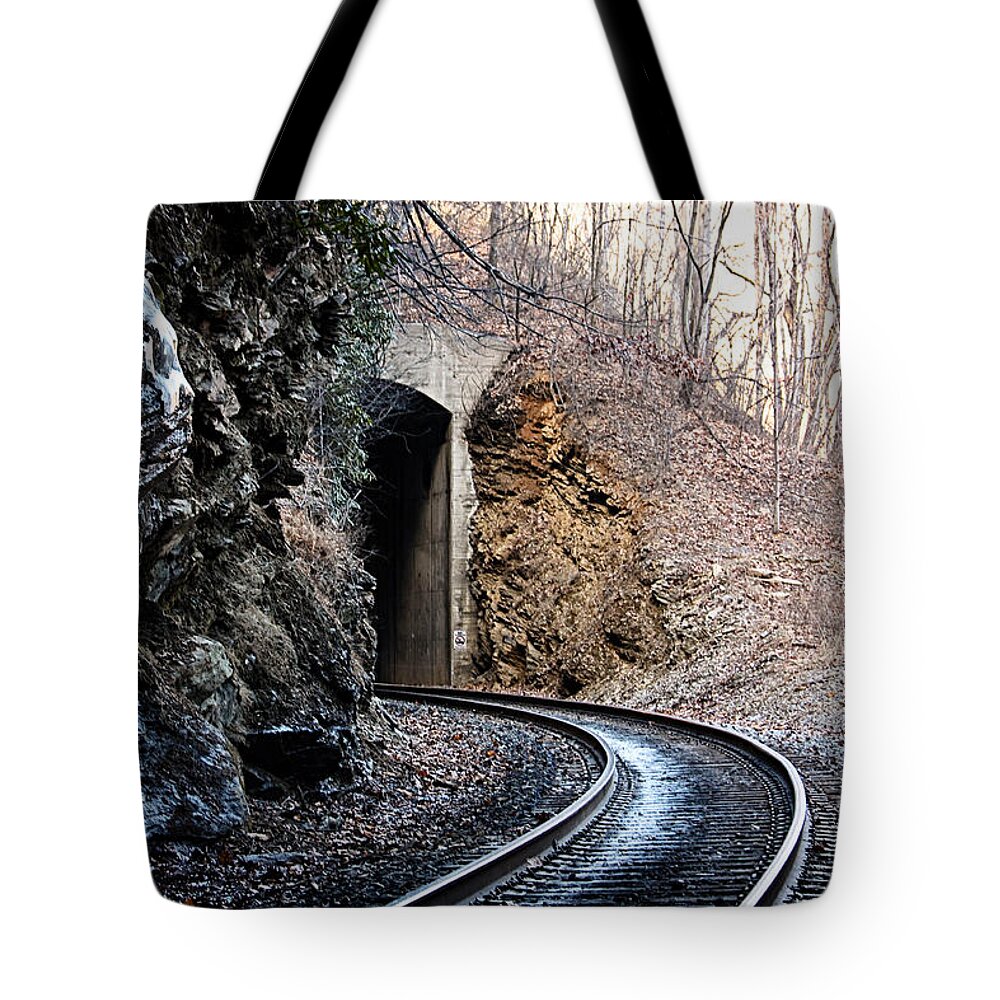 Winter Tote Bag featuring the photograph Wintery Tunnel by Tammy Schneider