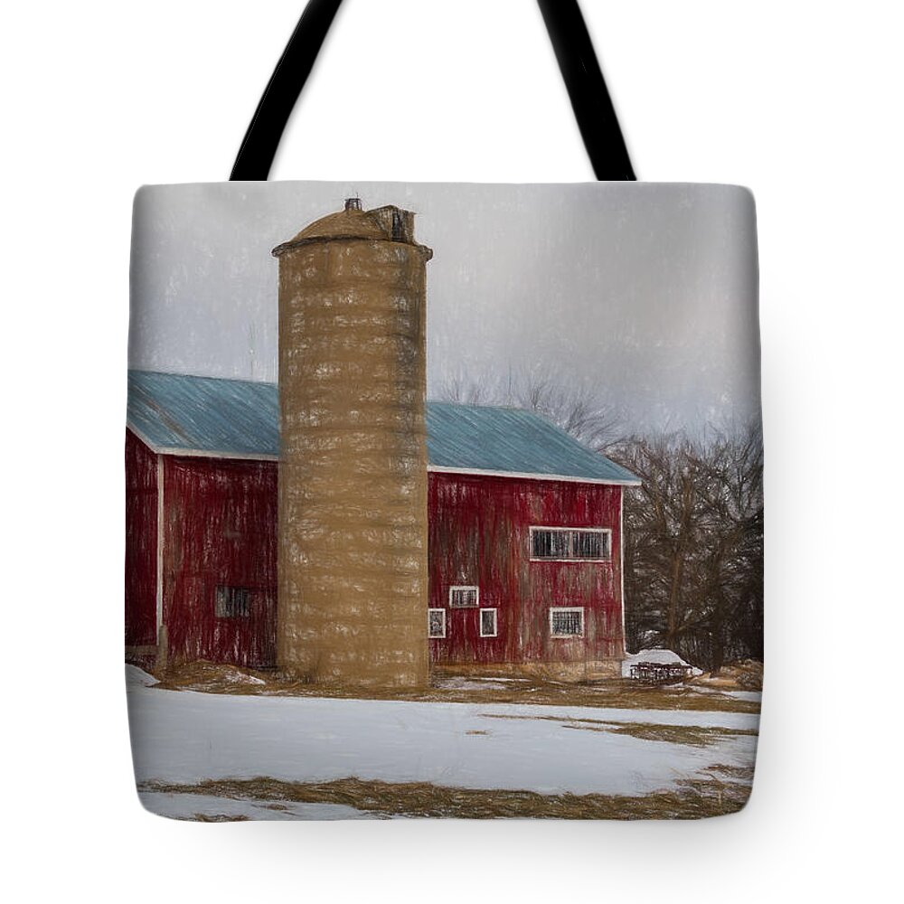 Big Barn Tote Bag featuring the photograph Wintry Day on the Farm 2 by Kathleen Scanlan