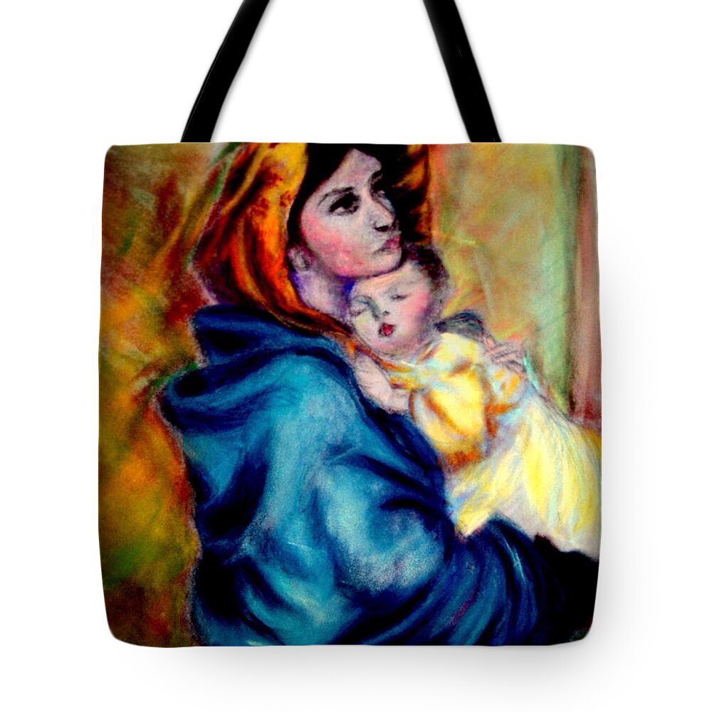 Madonna Tote Bag featuring the pastel Mondonna of the Street by Roberto Ferrizzi, Rendition in Pastel Antonia Citrino, Sold.    by Antonia Citrino