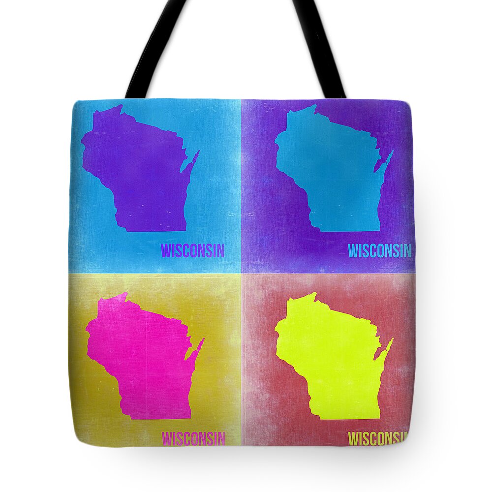 Wisconsin Map Tote Bag featuring the painting Wisconsin Pop Art Map 3 by Naxart Studio