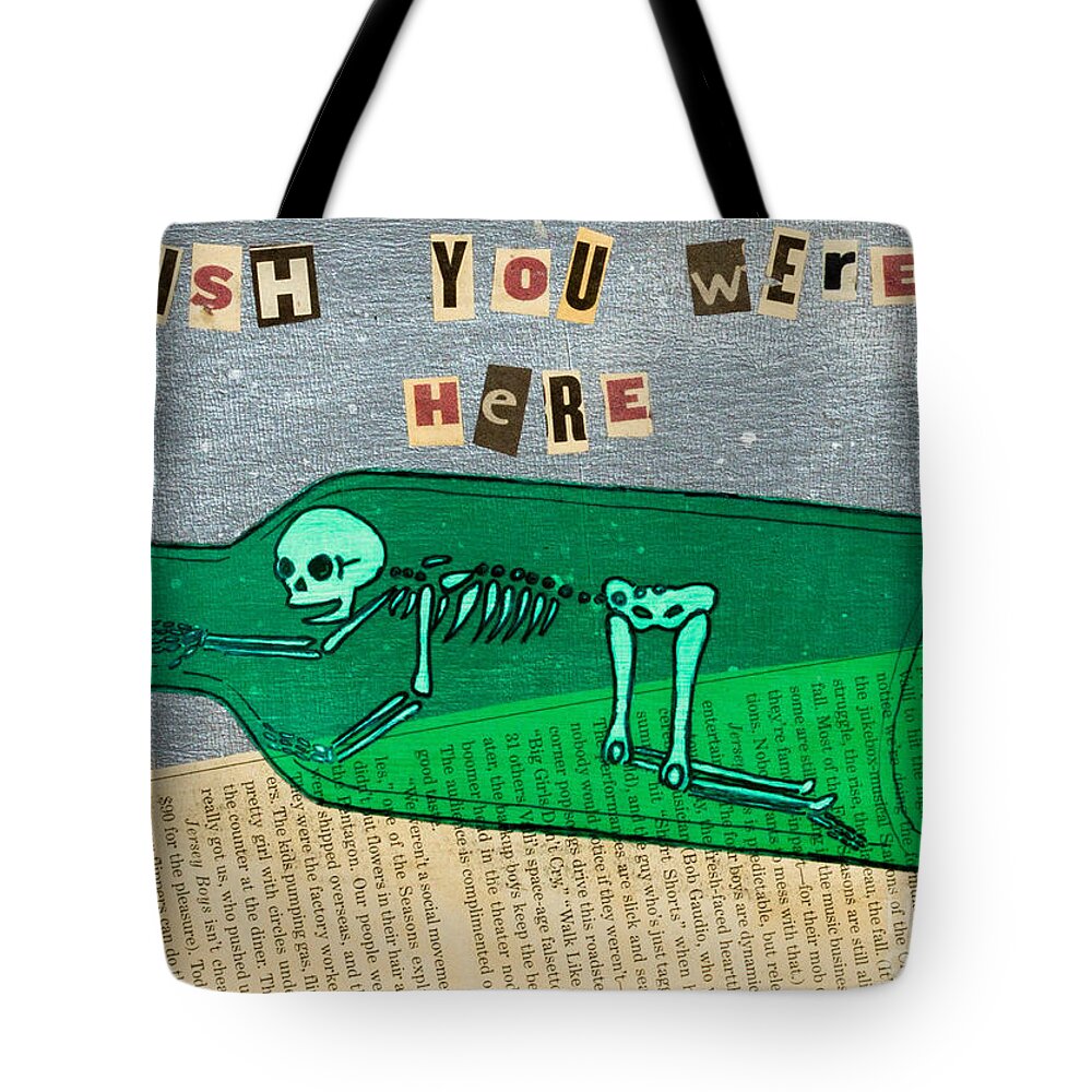 Grey Tote Bag featuring the painting Wish you were here by Stefanie Forck